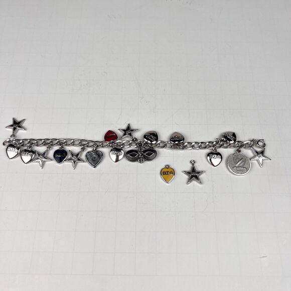 Source Unknown Jewelry - Vtg 1950s Beta Sigma Phi 7" Charm Bracelet Automade Sterling Silver 19 Charms